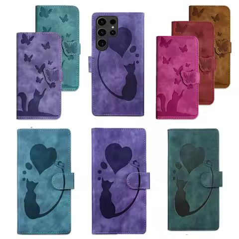 Animals Cat Leather Phone Wallet Case Book For Samsung Galaxy S25 Edge S24 S23 S22 Ultra S21 Plus S20 FE A16 A56 Card Flip Cover