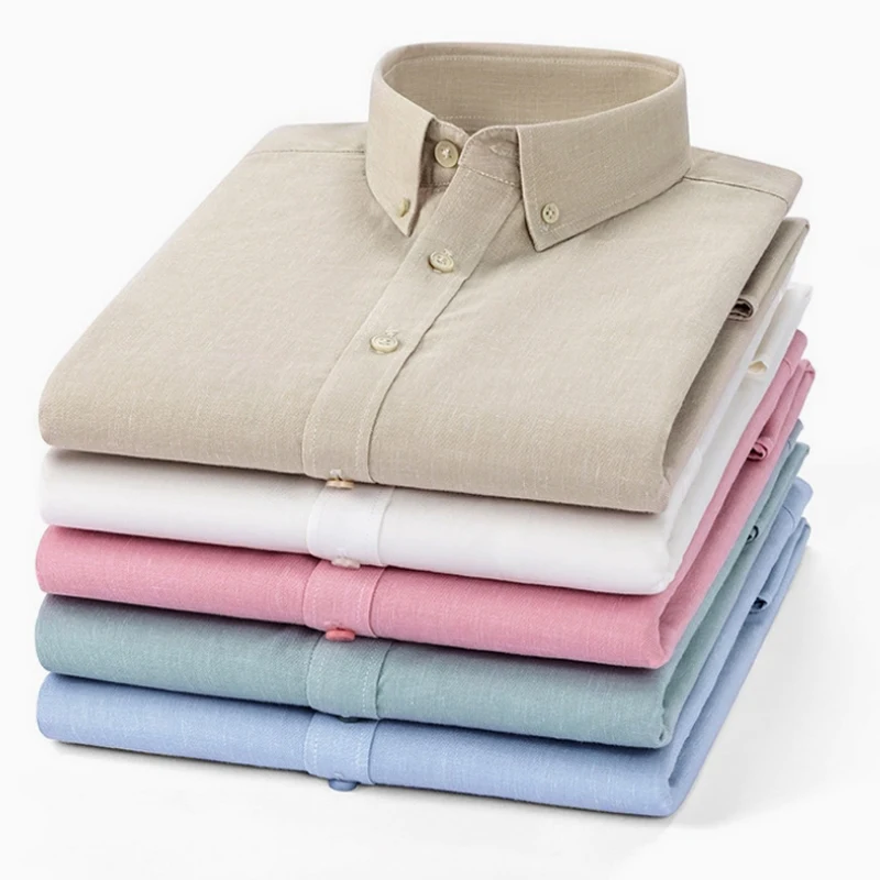 

Men Linen Shirt Long Sleeve Casual Breathable Summer Shirts for Men Solid Color Button Down Beach Holiday Loose Fit Tops Male