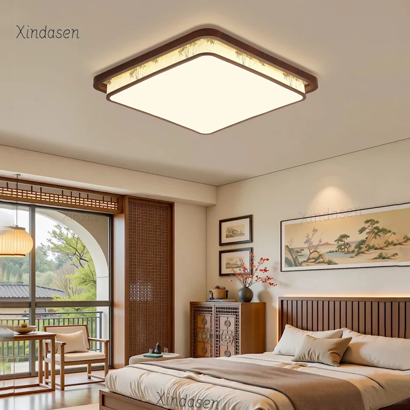 

Современный светодиодный потолочный светильник с квадратным деревом, декор из орехового дерева, классическая ретро люстра, спальня, главная комната, гостиная, домашний светильник luz