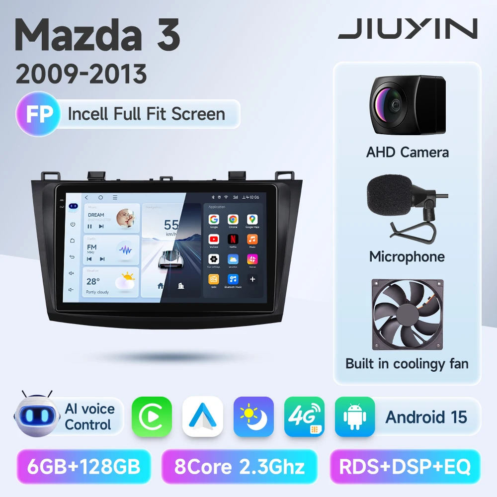 JIUYIN 2 Din Autoradio voor Mazda 3 2009 2010 2011 2012 2013 Android 13 Multimedia Speler 4G GPS Navigatie Carplay DVD Head Unit