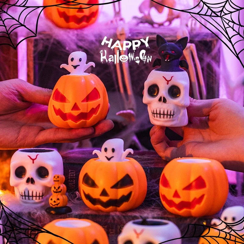 Halloween Pop Up Squishy Toy Pumpkin Ghost Skull Bat Squeeze Fidget Toy Stress Relief Decompression Toy Festival Party Gift