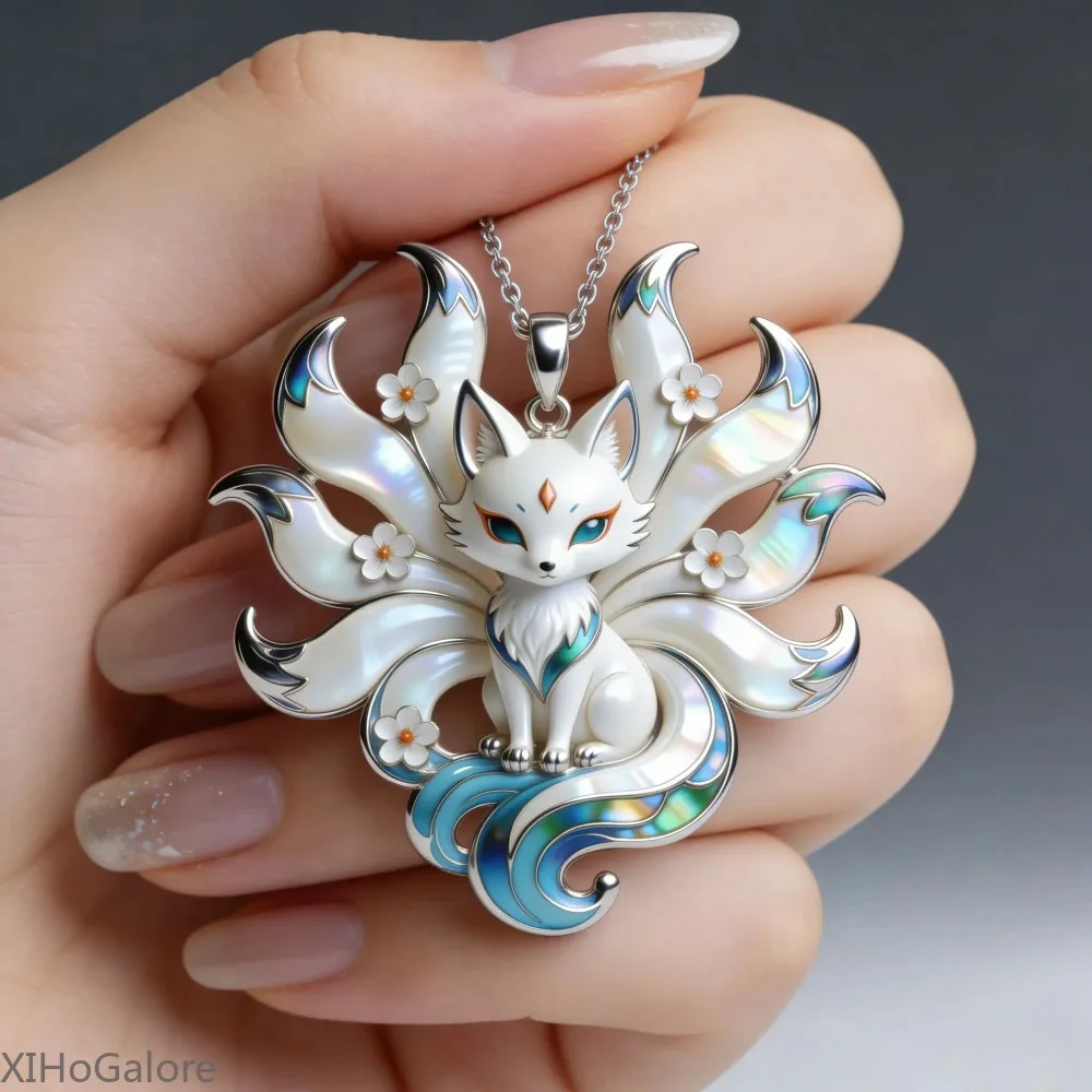 Niedlicher Emaille-Anhänger mit neun Schwänzen, chinesischer moderner Stil, Brosche, ästhetischer Schmuck, Geschenk für Freunde, Familie, trendiges Accessoire – Detail 1