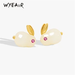 WYEAIIR Sweet Lovely Jade Rabbit 925 Sterling Silver Earrings For Women Luxury Jewelry Party Gift