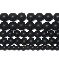 AA Quality Black Polish Matte Onyx Agate Round Beads 15