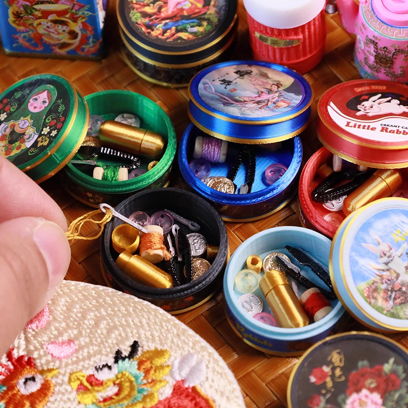 Mini Vintage Needle Thread Box Model 1:12 Dollhouse Sewing Scene Decor Miniature Ornament