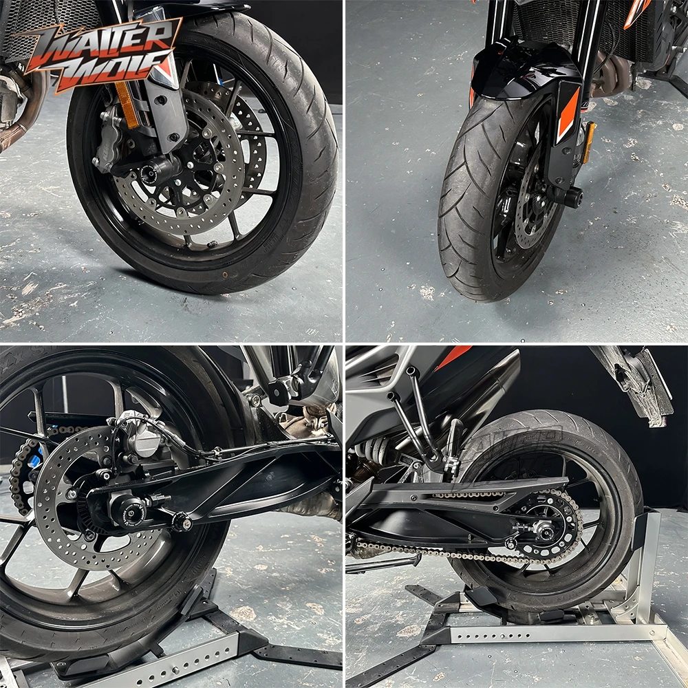 2025年式 DUKE 790 890用 フロントフォークアクスルホイールスライダー リアスイングアームスプールスタンド クラッシュスライダー 790 Duke /L 890 Duke/R 2018-2024対応