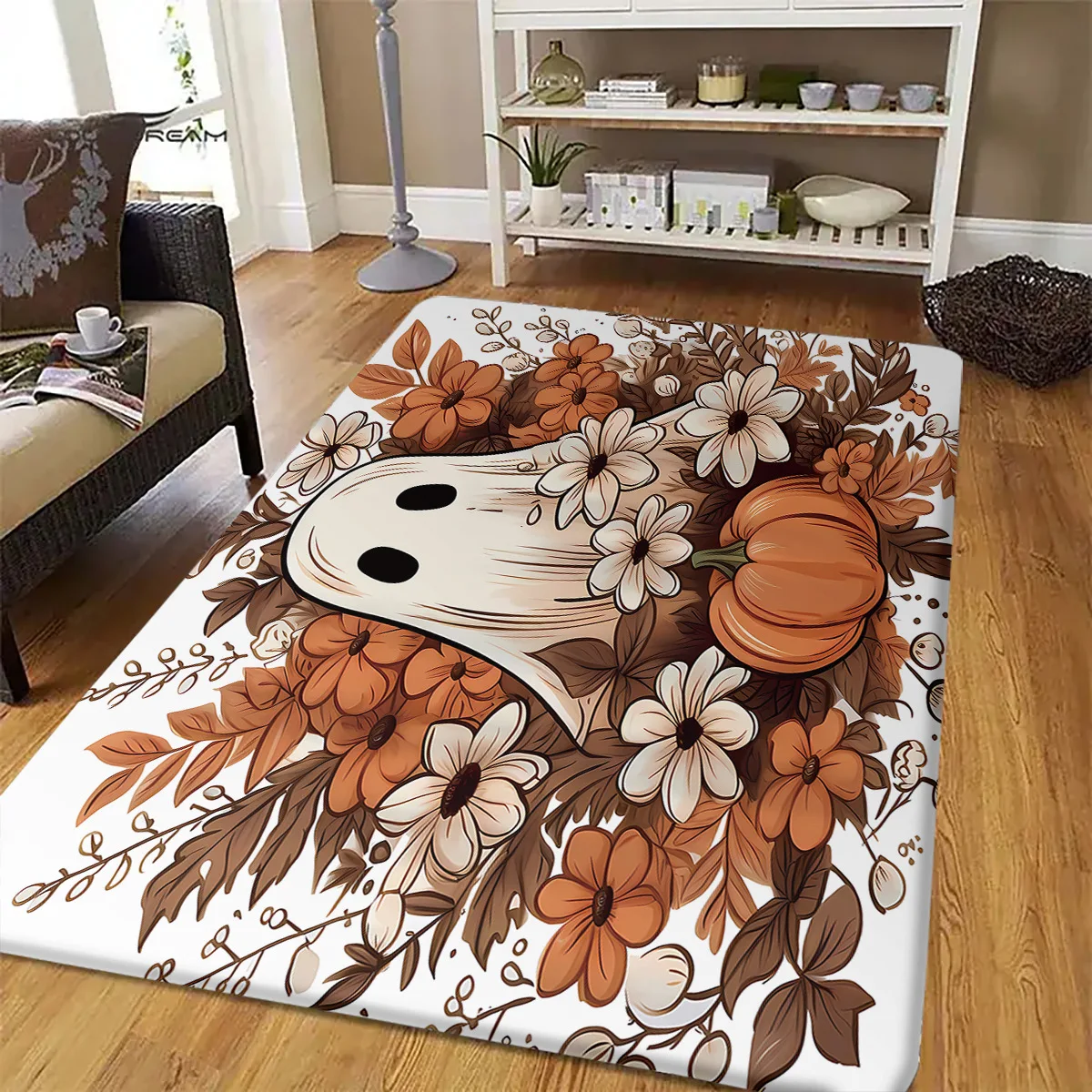 

VIKAMA Halloween carpet ghost pumpkin digital print for living room, bedroom, entrance, bathroom and floor mat, home decoration