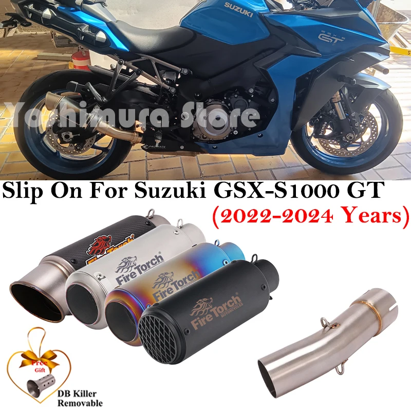 For Suzuki GSX-S1000 1000 GT 2022 2023 2024 Motorcycle Systems Exhaust Escape Muffler Carbon Fiber 51MM Mid Link Pipe DB Killer