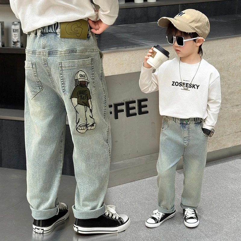 

Джинсы для мальчиков, весенне-осенние детские модные брюки, новые детские джинсовые брюки, хлопковые повседневные прямые брюки для мальчиков, От 2 до 10 лет