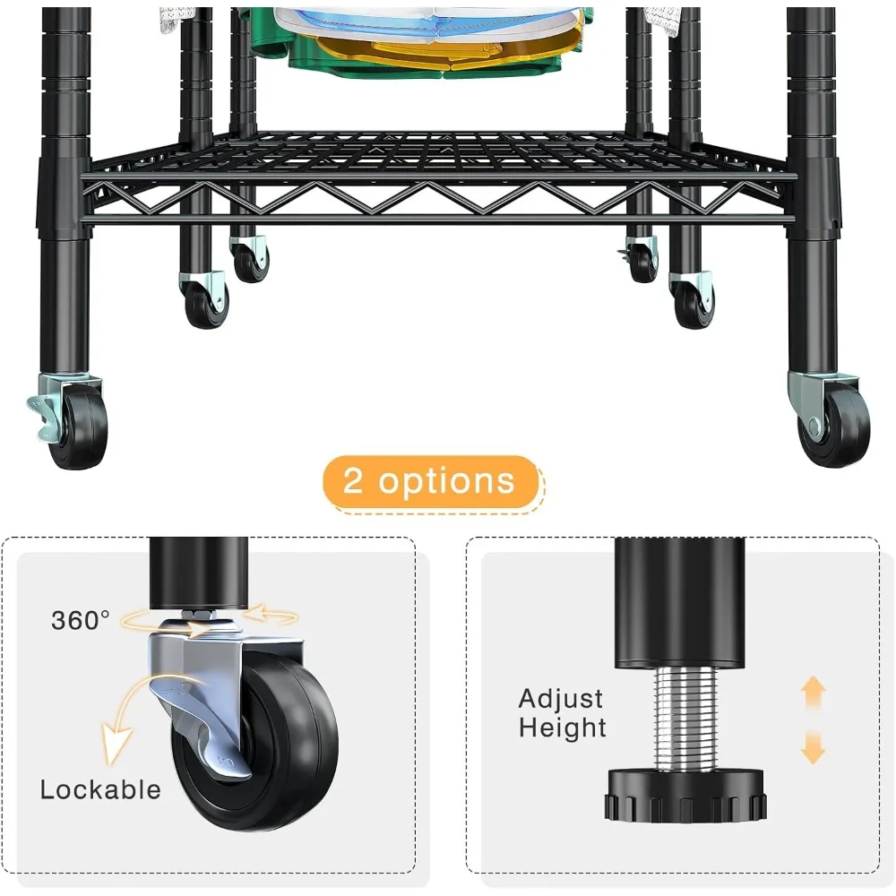 Heavy Duty Rolling Clothes Rack com rodas, Roupas Racks para pendurar roupas, Ajustável