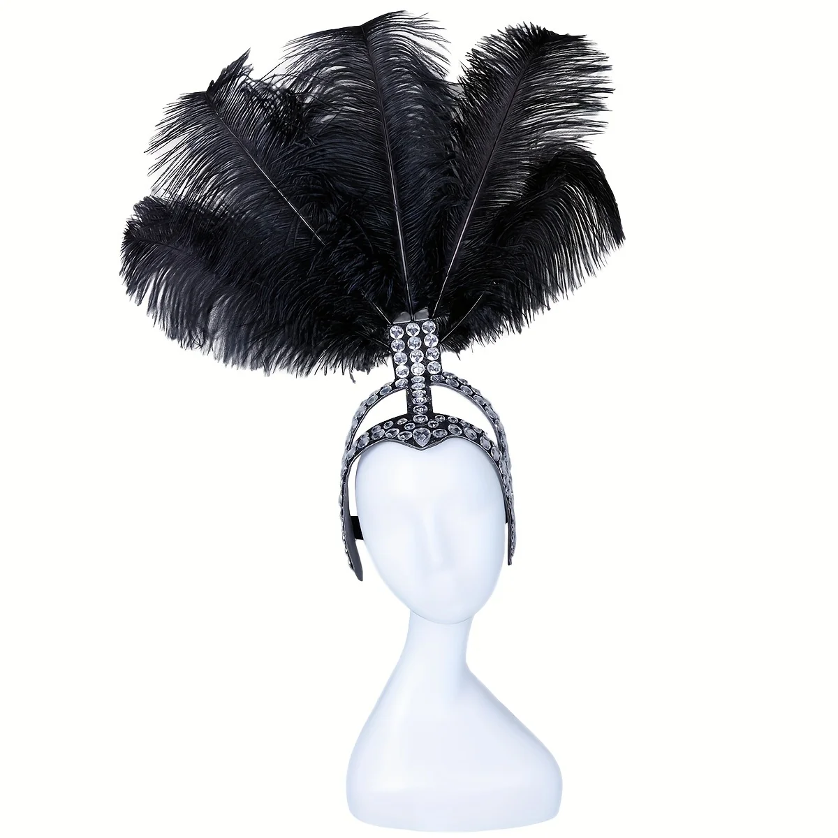 Glamorous 1920s Inspired Feather Headband with Rhinestones Adjustable DIY Costume Accessory for Halloween Graduation Parties Ava