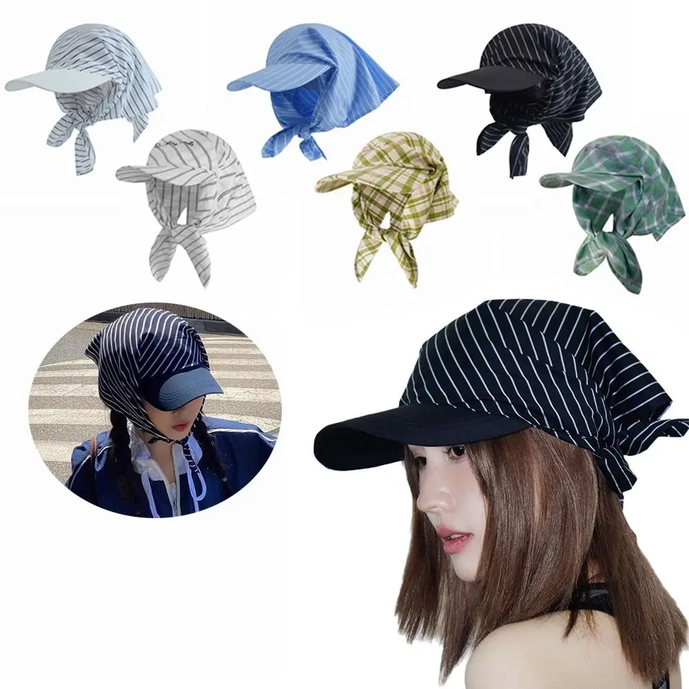 

Retro Plaid Headscarf Hat Breathable Adjustable Tied Head Cap Fashionable Sun Protection Strap Headscarf Hat Apparel Accessories