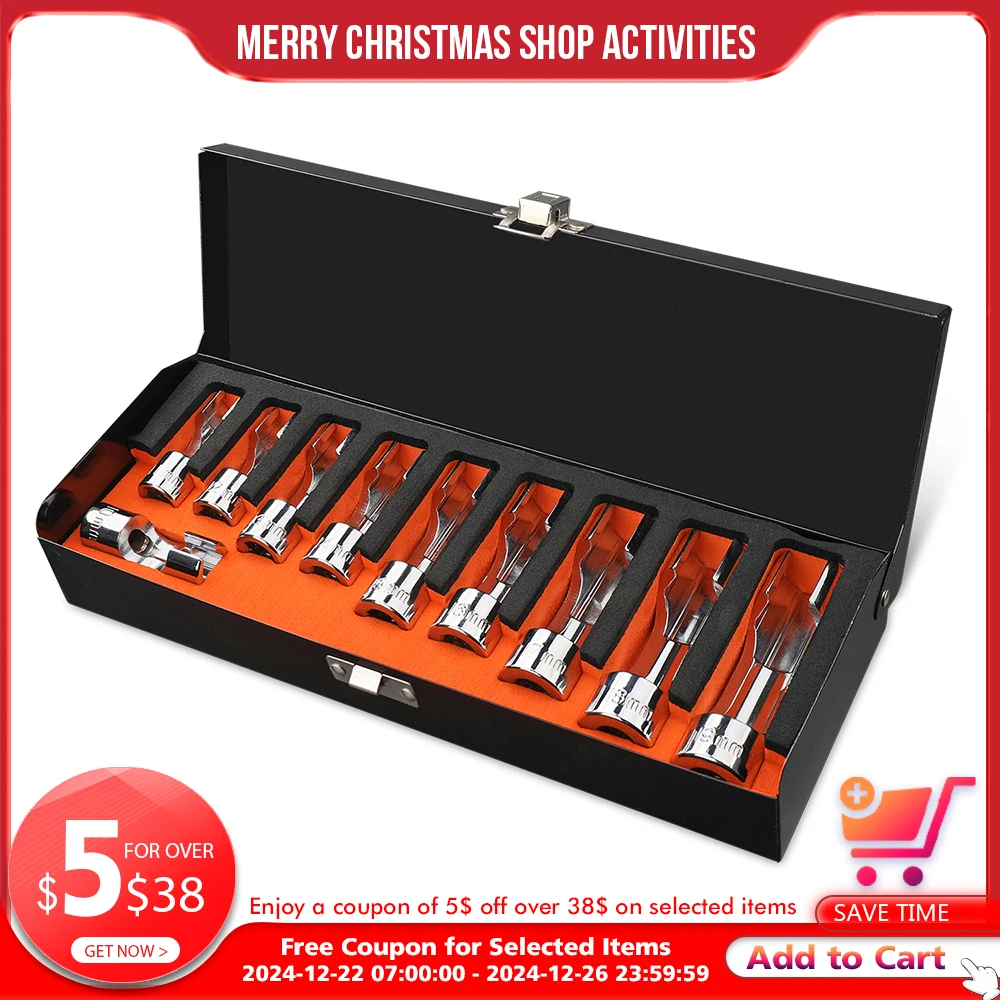 

Hi-Spec 10PCS 3/8" Fuel Line Removal Open Socket Set Union Nut Socket Open Oil Pipe Removal Sleeve Car Repairing Tools