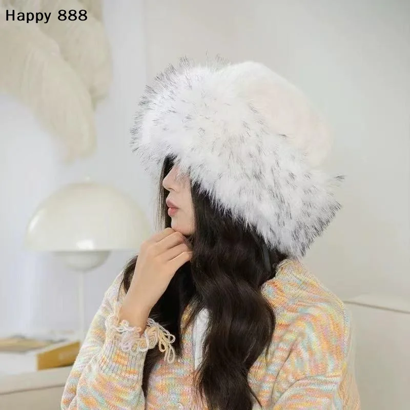 Winter Plush Fisherman Hat For Women: A Thick, Fluffy Fur Cap With Ear Protection And Windproof Function, In Panama Basin Style