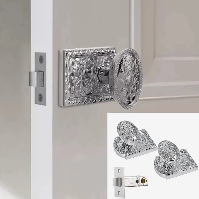 Silbernes Messing-Einzelfinger-Türschloss, Retro Verchromtes Schlafzimmer-Türgriff-Schloss-Set, Hochwertige Geräuscharme Sicherheitstürschlösser für Innenbereich