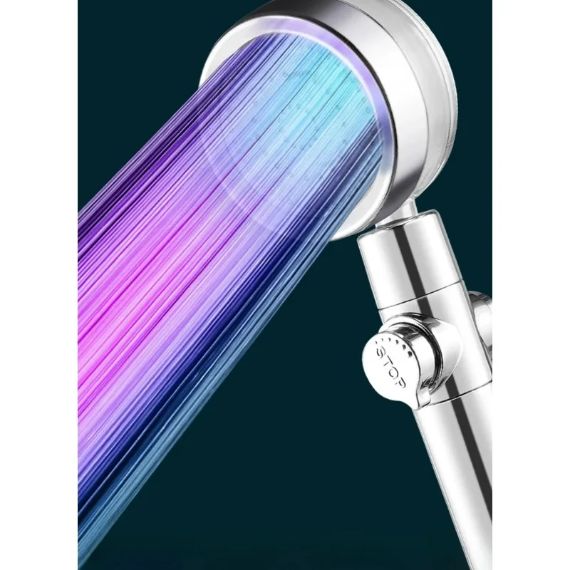 

New Turbocharged Showerhead Colorful Temperature Variable Showerhead One Click Water Stop Filter Household Handheld Showerhead