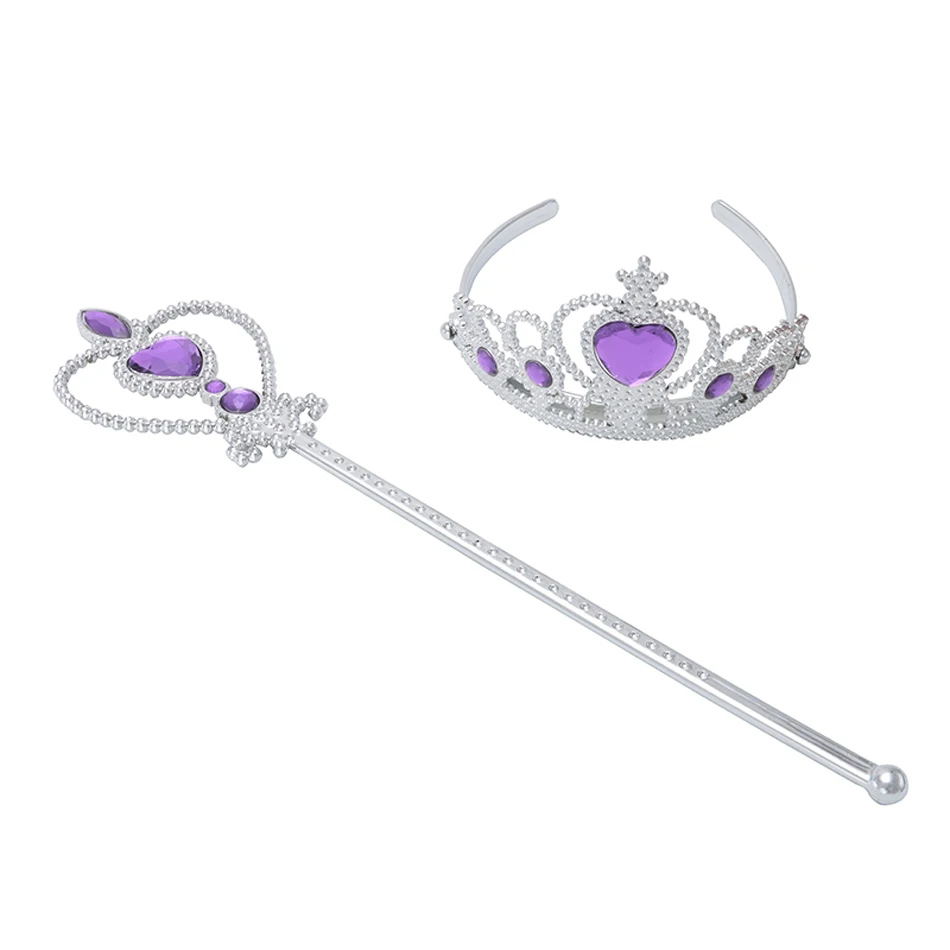 Disney Girl Princess Accessories Crown Magic Wand Set Frozen Elsa Belle Princess Rapunzel Accessorieses Children Cosplay Props