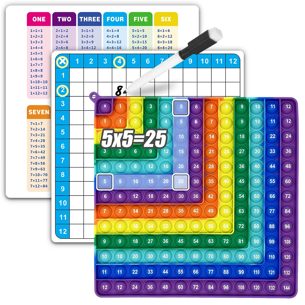 Karty do ćwiczeń mnożenia 12x12 wielokrotnego użytku Zabawka edukacyjna Prezent Zestaw kart do nauki matematyki i zestaw długopisów dla dzieci w wieku 3+