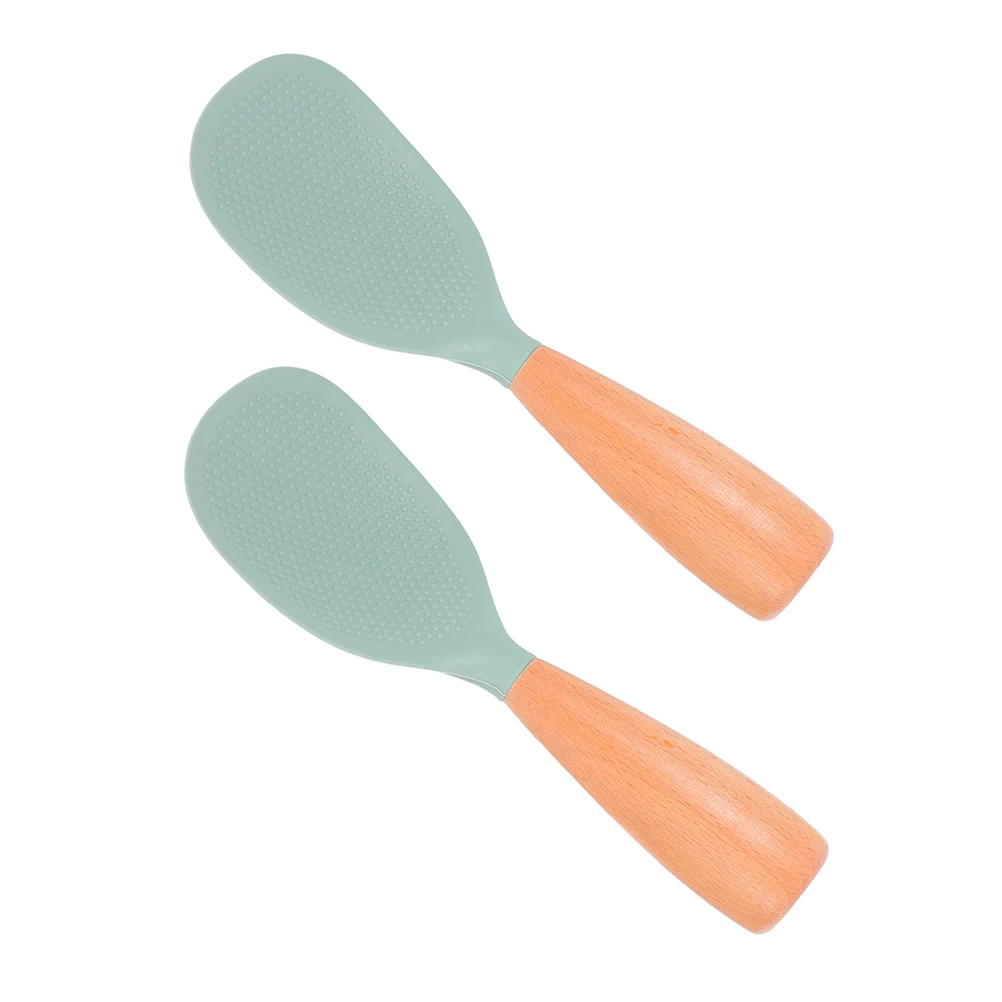

2 Pcs Silicone Rice Spoon Creative Paddle Wooden Standing Cooker Utensils Silica Gel Serving Spoons