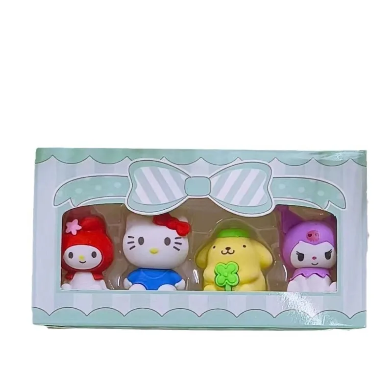 Sanrio Cute Anime Style Hello Kitty Pompom Purin Kuromi My melody Eraser Doll Boxed Eraser Student Stationery Gift Wholesale