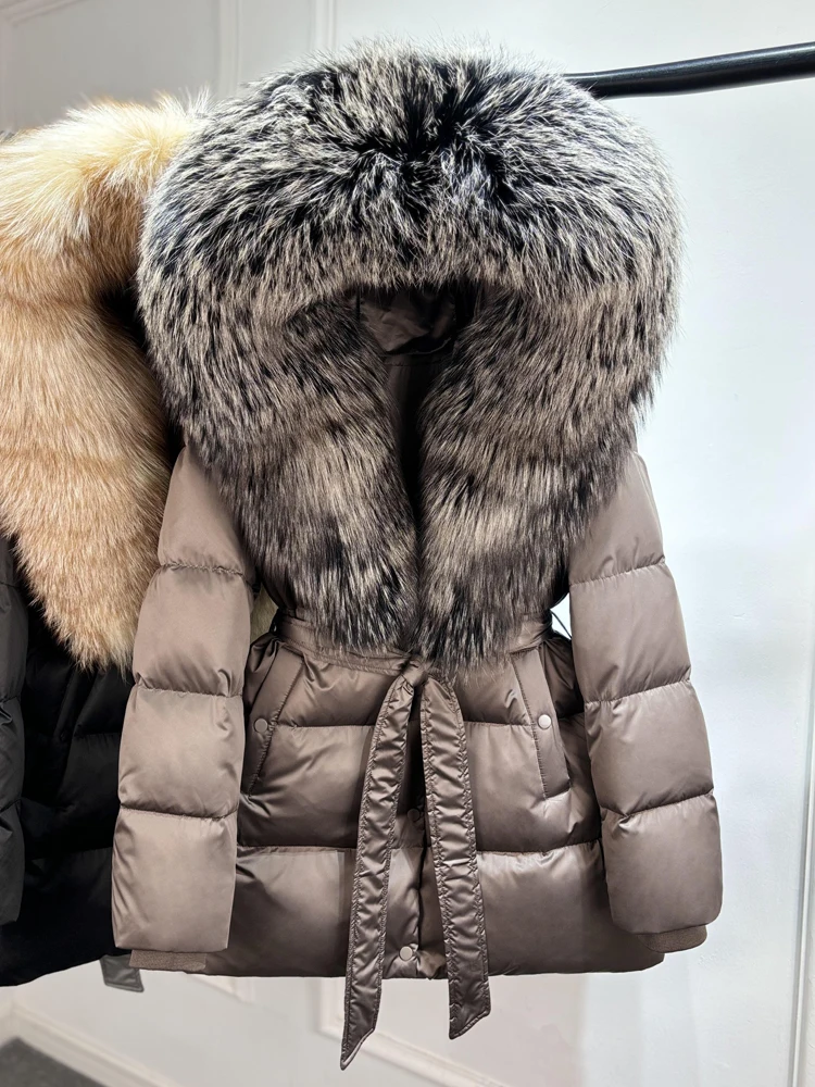 Lagabogy 2025 Top Quality Winter White Goose Down Jacket Women Coat Natural Silver Fox Fur Hooded Thick Female Waterproof Parkas