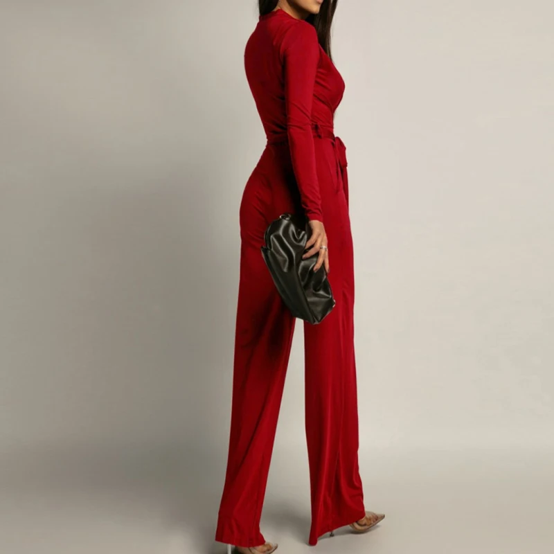 

Повседневный комбинезон с высокой талией для отпуска, новинка 2026 года, сексуальный комбинезон с V-образным вырезом и шнуровкой, для работы и отдыха, женский модный комбинезон с длинными рукавами и принтом