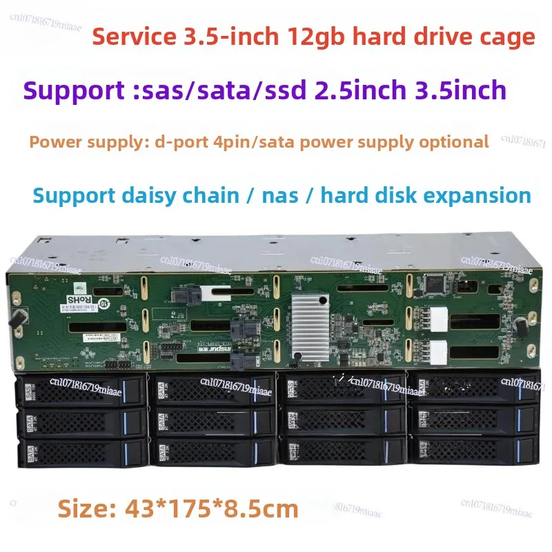 12-Disk 3.5-inch Hard Disk Cage Hot-swappable 8087 Interface D-type 4ping Power Supply SAS/SATA Storage