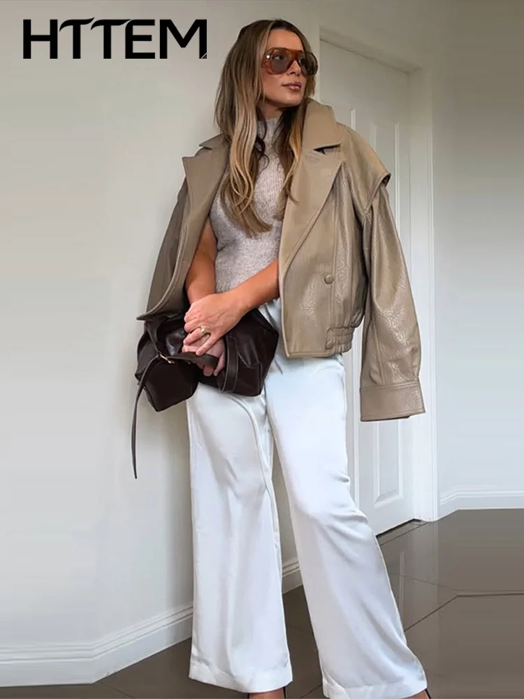 2026 Autumn Winter Street PU Women's Jacket Fashion Long Sleeve Lapel Double-breasted Pocket Female Streetwear New Coats