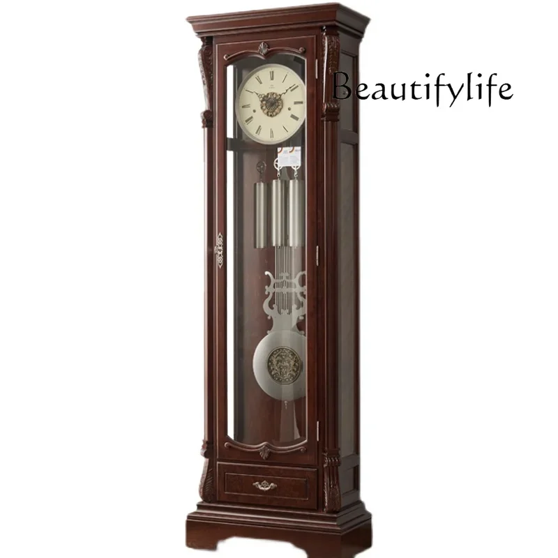 

Light luxury floor clock living room European solid wood clock Chinese retro vertical pendulum clock American simplicity