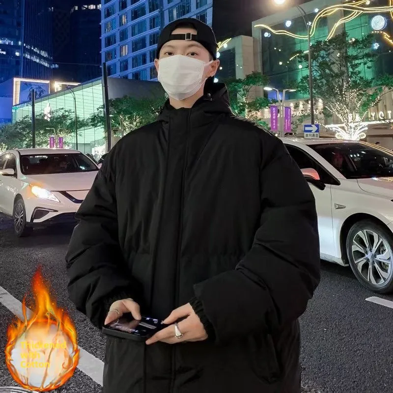 

Autumn Winter plus Size Hooded Cotton Jaet Thiened 250 Pou Trendy Loose Bread Cotton Coat Youth ular Long Sle