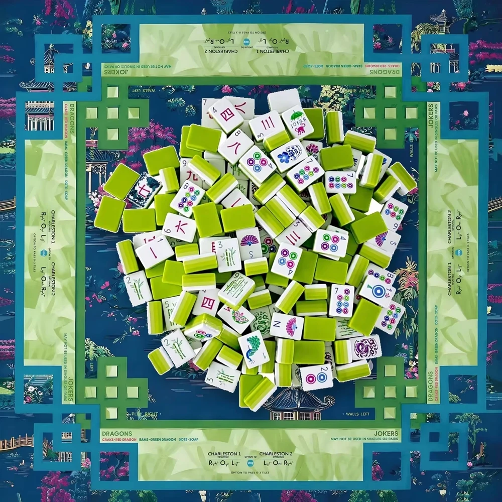 

Boutique 160-Tile American Mahjong Set, 4-Layer Engraved Lime Green Acrylic, Pagoda Garden Edition for Professional Socializing