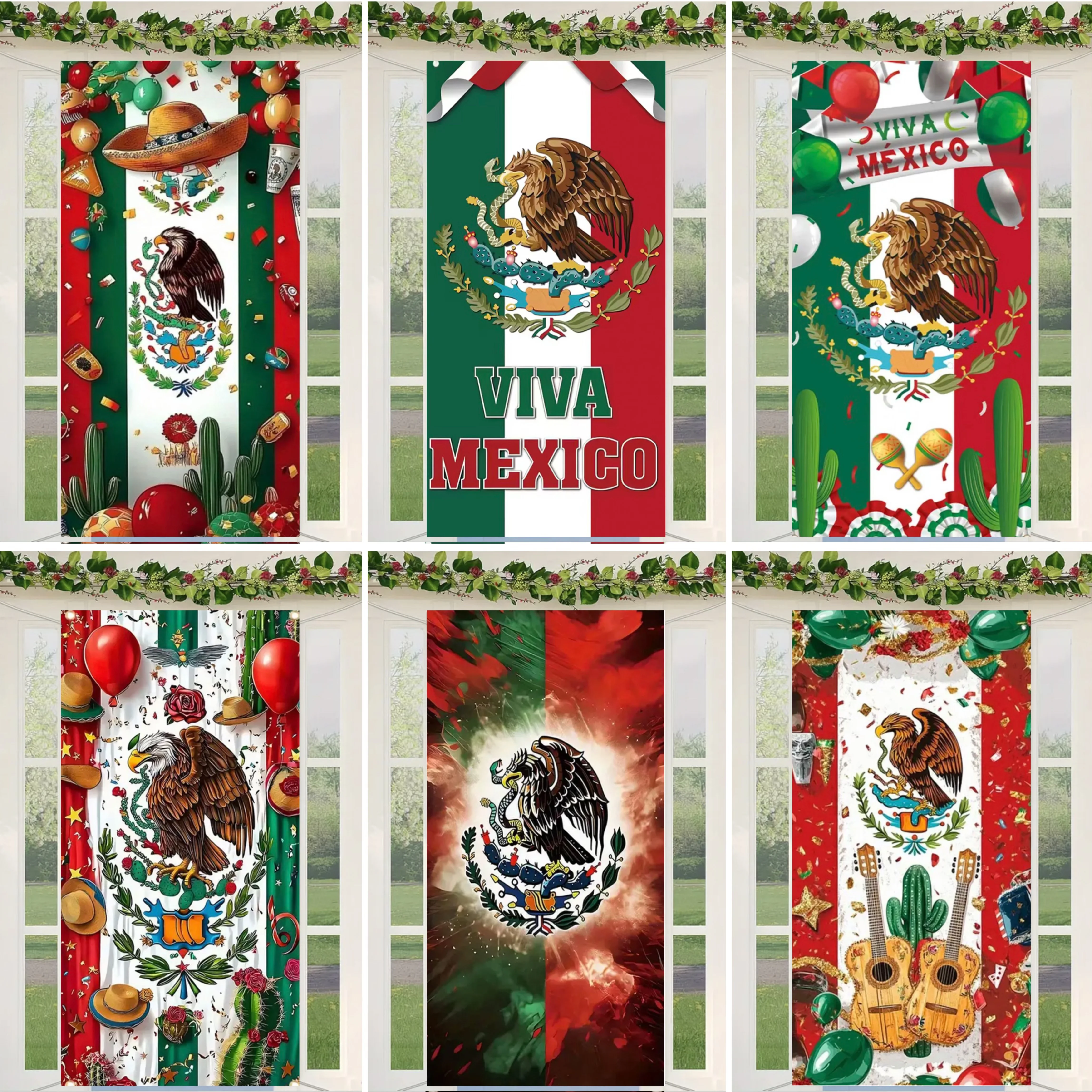 

Mexican Lndependence Day Party Decor Door Cover Banner Eagle Snake Cactus Mexican Style Festival Party Porch Decor Backdrop