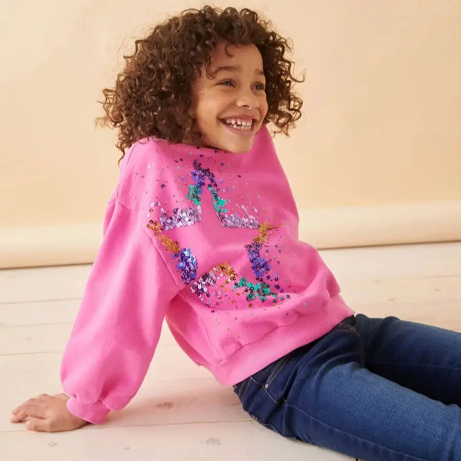

Autumn Winter Fashion Children Sequins Stars Long Sleeve Sweatshirt For Kids Girls Casual Pullover Comfortable Christmas Clothes