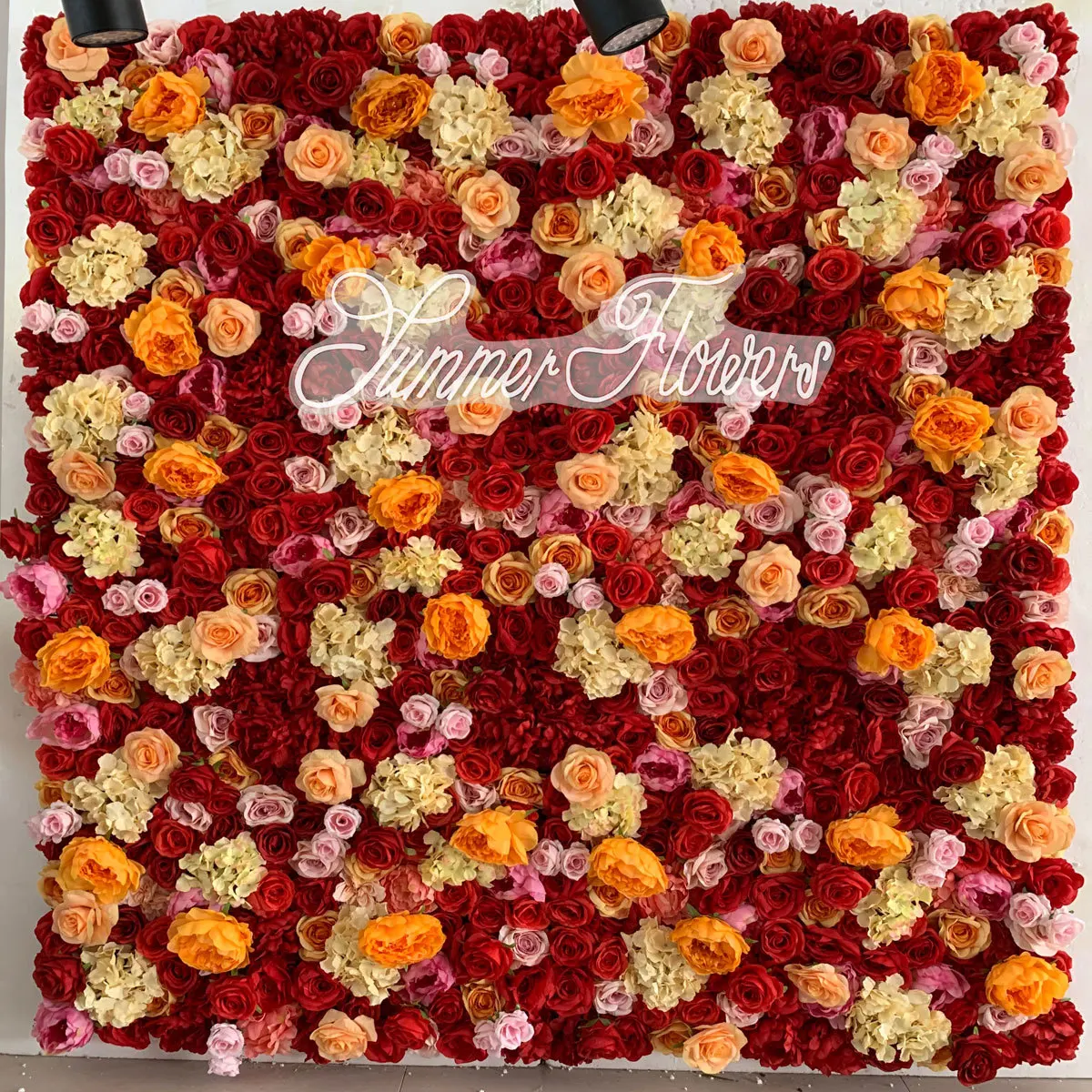 3D Orange-red Rose Orchid cloth Roll Artificial plant mixed flower wall fabric Outdoor wedding background decoration proposal