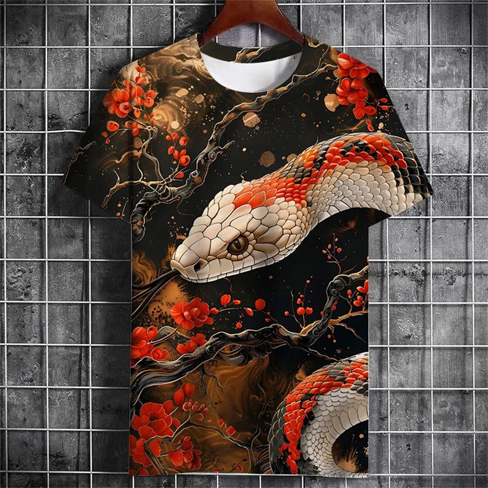 

Summer Men's Animal Snake Pattern 3D Printed Short Sleeve Street Fashion Creative T-Shirt O Neck Casual Tops