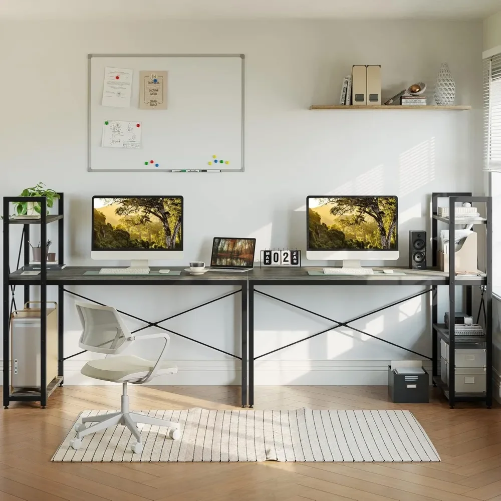 Computer Desk- 55 Inch Home Office Desks with Reversible Bookshelf - Plenty Leg Room and Easy Assemble, Grey