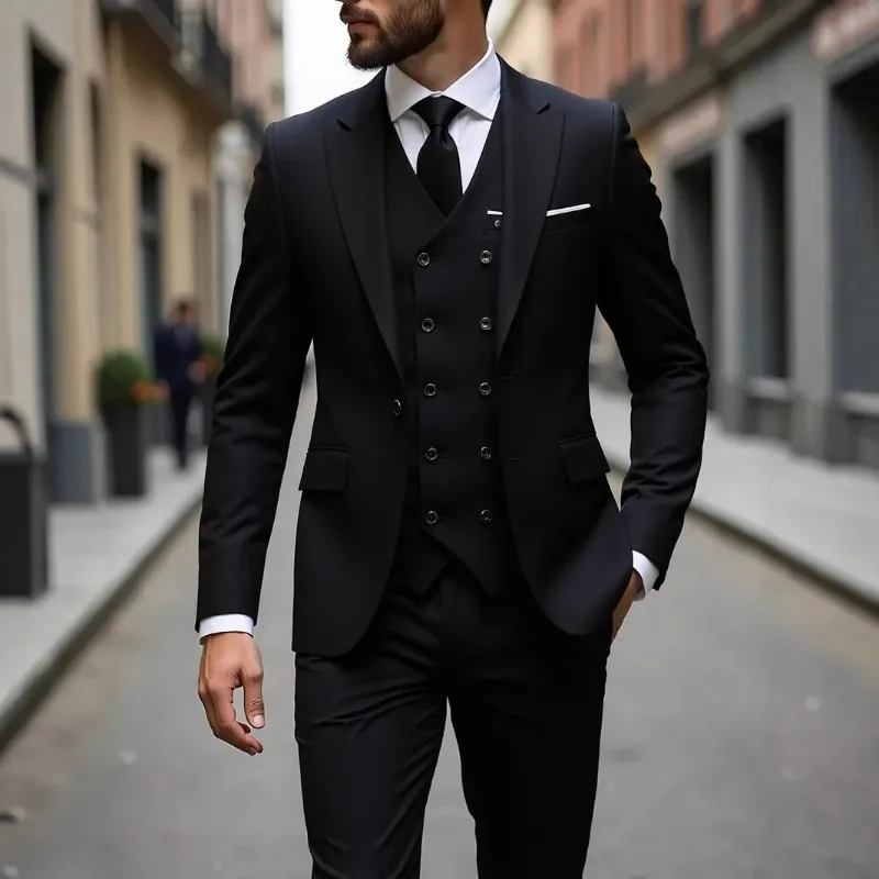 ManSuitOutfit Thin Simple Solid Color Single-breasted Male Suits British Style Long Sleeve Pocket MenSet wedding suits for men