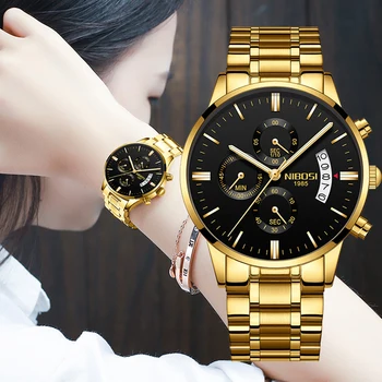 NIBOSI luxury ladies dress watch luminous waterproof week date female wristwatch stainless steel women quartz watches reloj + box