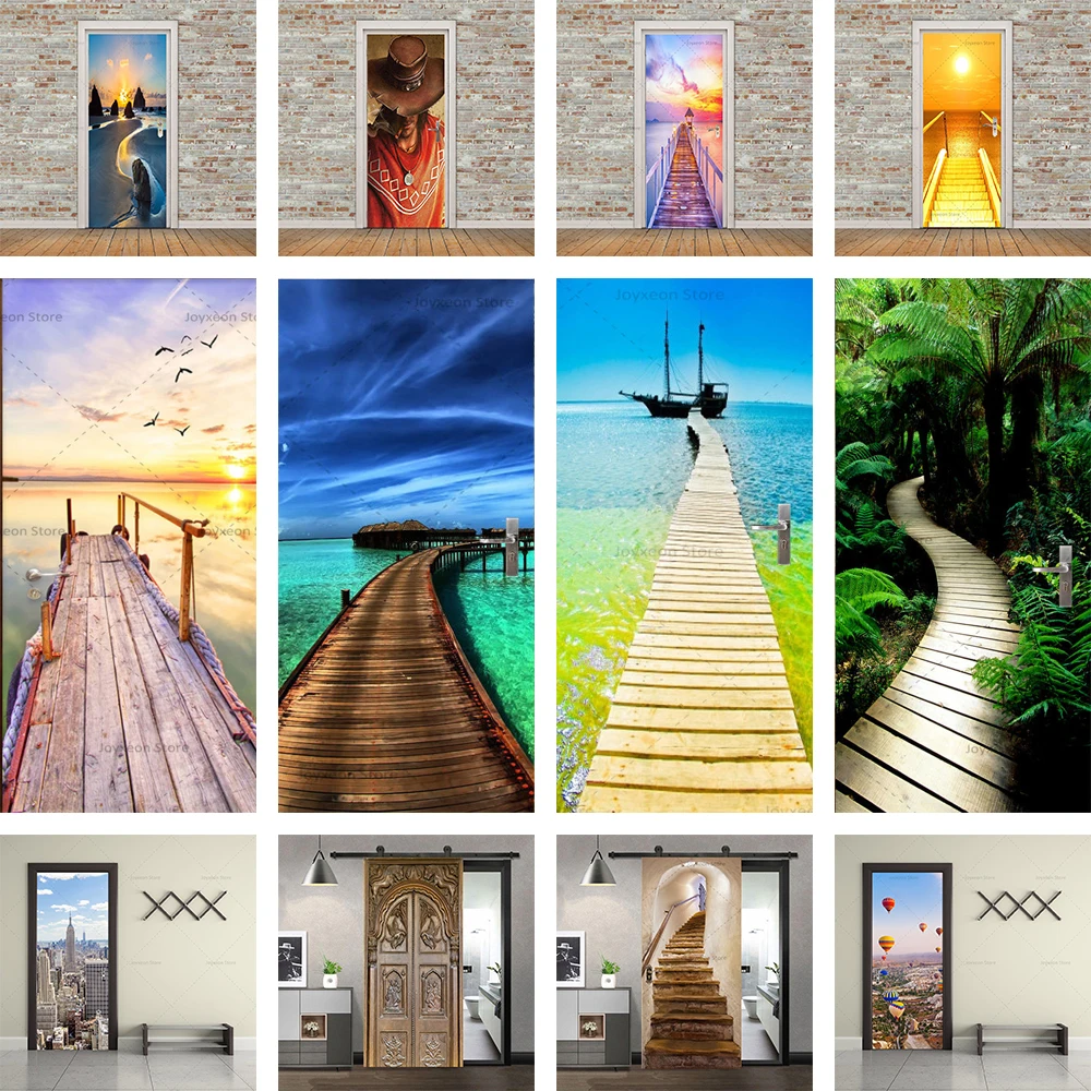 

3D Landscape Door Sticker Vinyl Waterproof Self-adhesive Posters and Murals Matte Film Apartment Elevator Bathroom Door Stickers