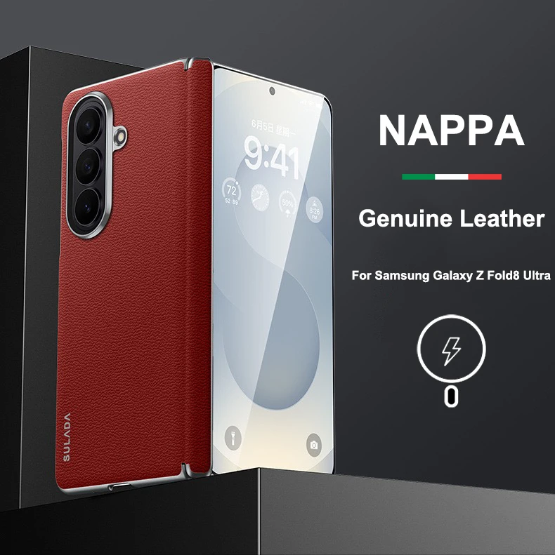 For Samsung Galaxy Z Fold8 Fold 8 Ultra NAPPA Genuine Leather Magnetic Case With Magsafe Wireless Hinge Back Cover For Fold8