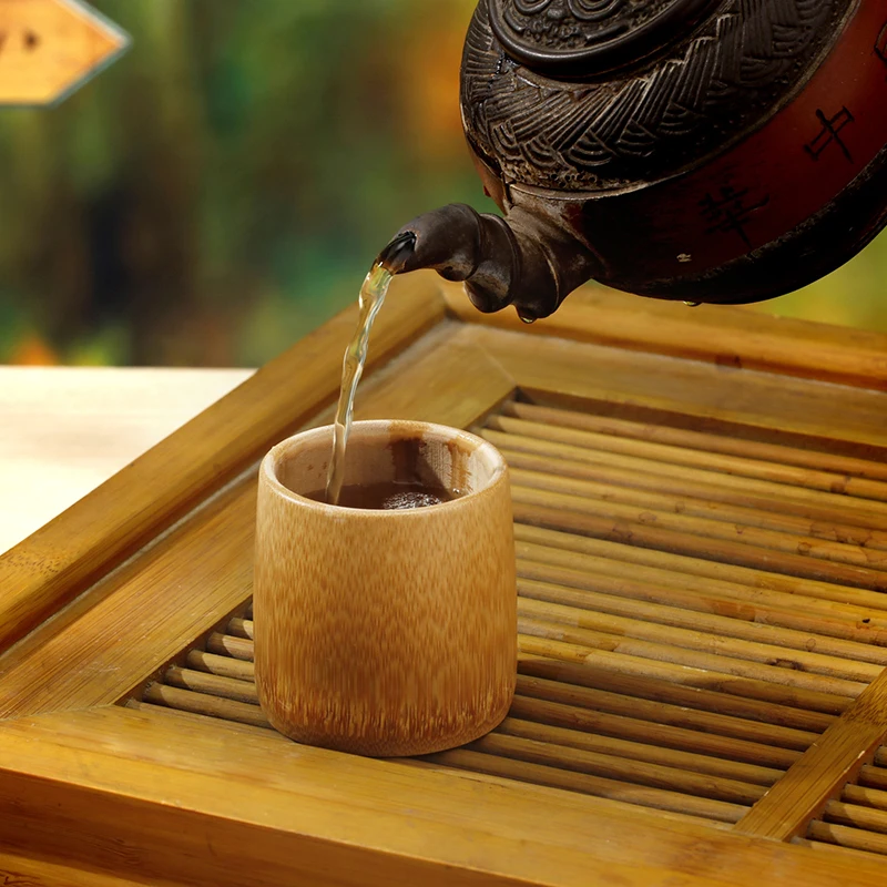 4PCS/Set Japanese Sake Cup Natural Bamboo Teacups Chinese Wooden Water Cup for Tea Wine Coffee Juice Drinking Mug Handmade