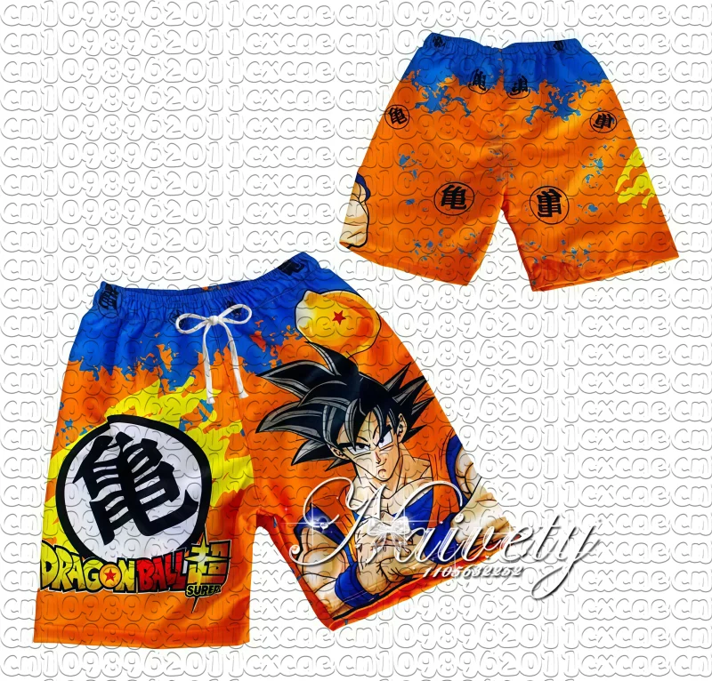 2026 Summer Dragon Ball Goku & Kame Symbol Print Shorts Breathable Quick Dry, Retro American Style Sports Shorts for Men Women