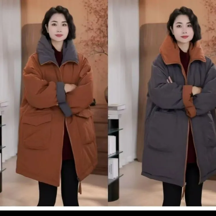 

Winter New Fashion Casual Plus Size Jacket For Women, Reversible Hooded Thickened Mid-Length Loose Warm Cotton Coat