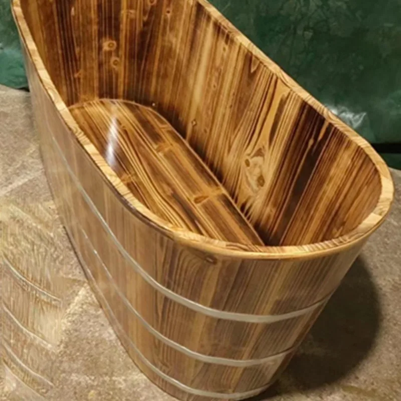 Thickened Wooden Bath Tub Portable Bathtub Adult Spa Bucket Bath Basin Sauna Wooden Barrel Full Body