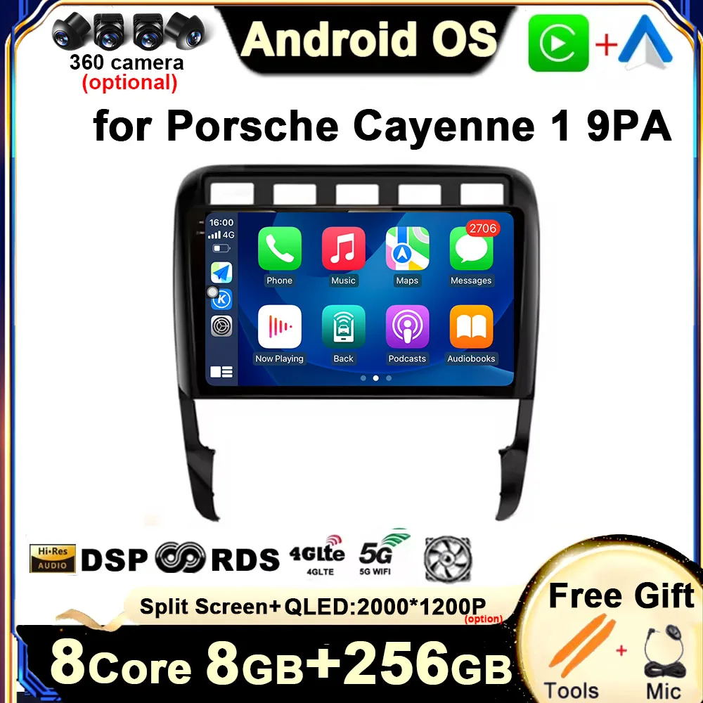 

Auto Radio for Porsche Cayenne 1 9PA 2002 - 2010 Android 14 Car Multimedia Player GPS Navigation Screen WIFI Audio DSP Stereo BT