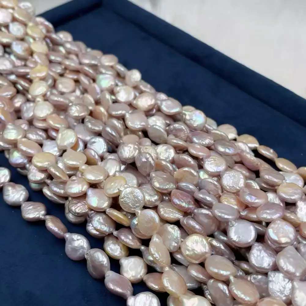 

38cm 11-12mm Coin Flat Round Genuine Natural Freshwater Purple Pearl Jewelry Design Loose DIY Beads