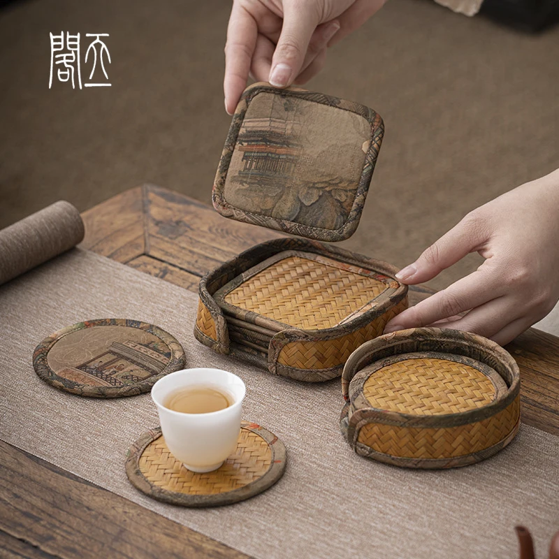 

Handmade Chinese Sle Silk Satin Tea Coaster Heat Resistant Cup Mat Gongfu Tea Accories Tea Cup Mat Traditional Crt Design
