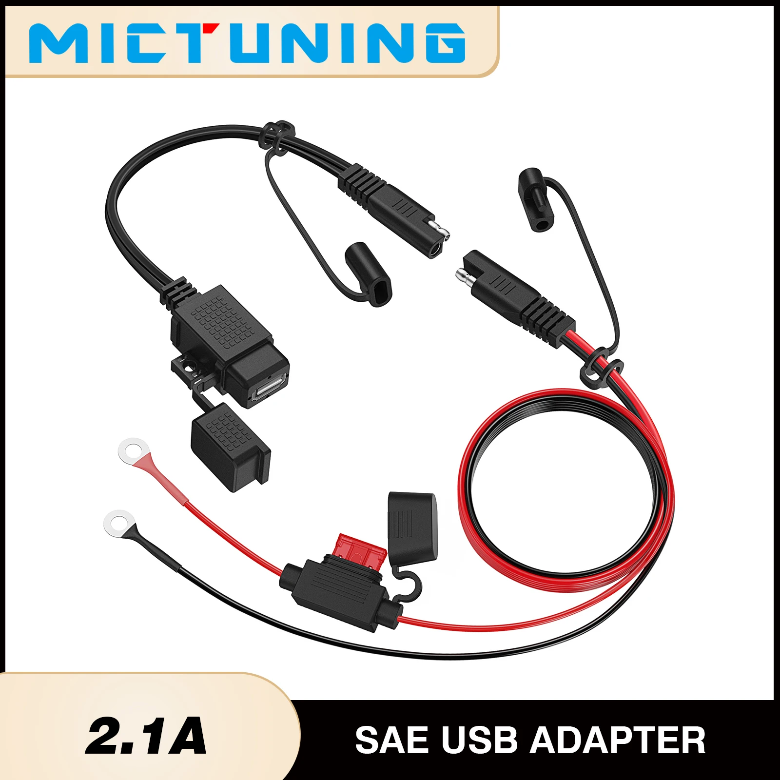 

Кабель-адаптер MICTUNING SAE-USB, быстроразъемный водонепроницаемый USB-порт 2,1 А с встроенным предохранителем для мотоцикла, мобильного телефона, планшета