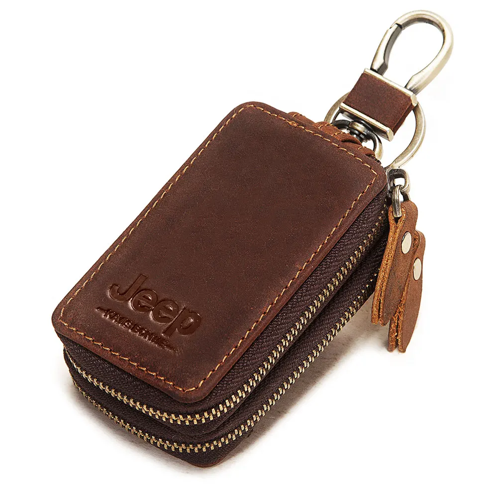 Genuine Leather Mini Wallet Double Zipper Car Keys Bag Men Women Top Layer Cowhide Small Coin Purse Key Chain Pocket