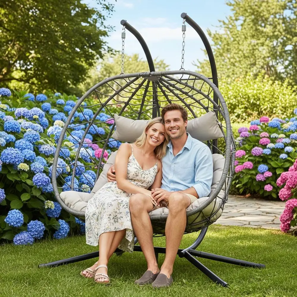 

Качели с двойным яйцом и подставкой, плетеное сиденье на 2 человека, грузоподъемность 700 фунтов, мягкий уличный/внутренний гамак для патио, сада, B